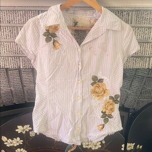 Johnny Was Workshop Blouse Yellow Roses SMALL